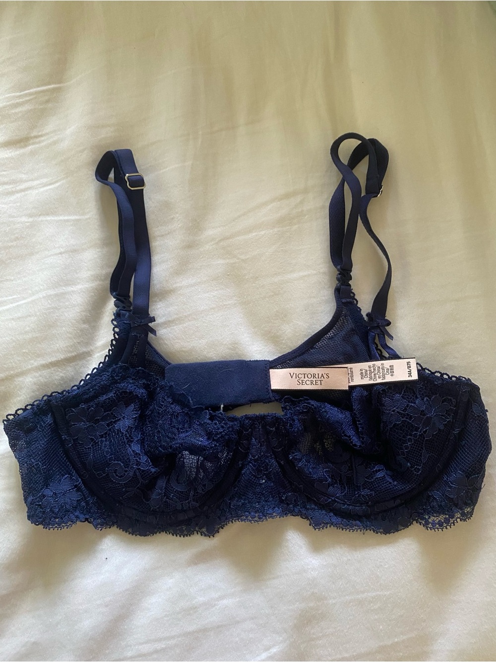 Victoria's Secret Navy Lace Underwire Bra with Sheer Lace Cups